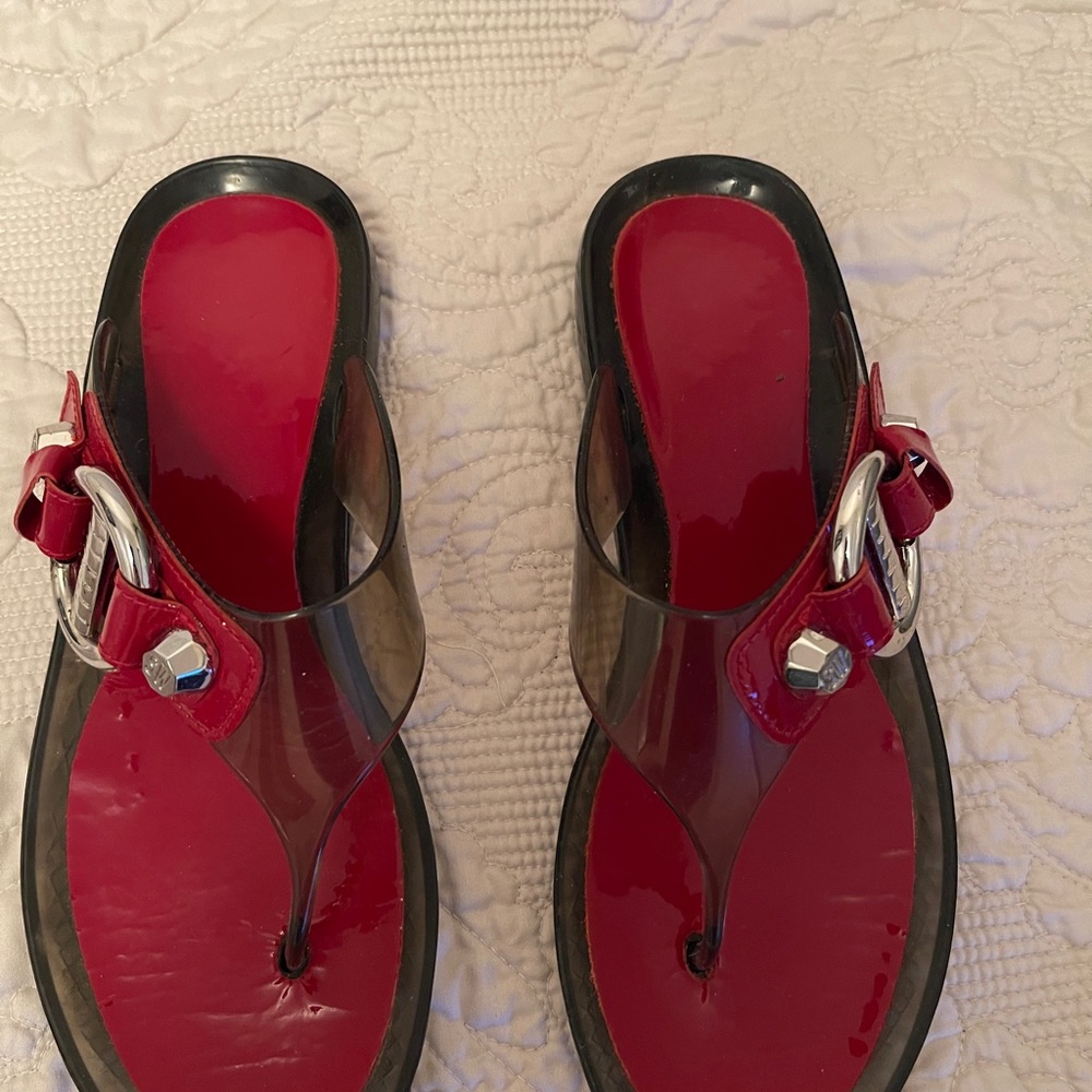 Stuart Weitzman Sandals, Size 7. Red And Clear Co… - image 1